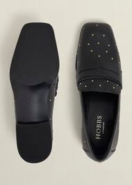Natalie Leather Studded Loafers, Black, hi-res