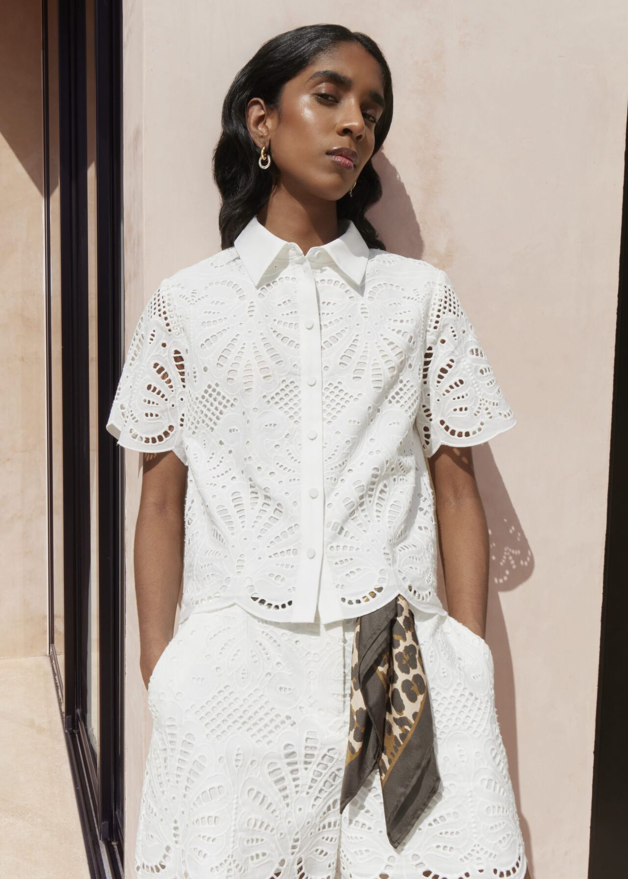 White Buscot Cotton Broderie Shirt, Hobbs White, hi-res