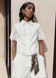White Buscot Cotton Broderie Shirt, Hobbs White, hi-res