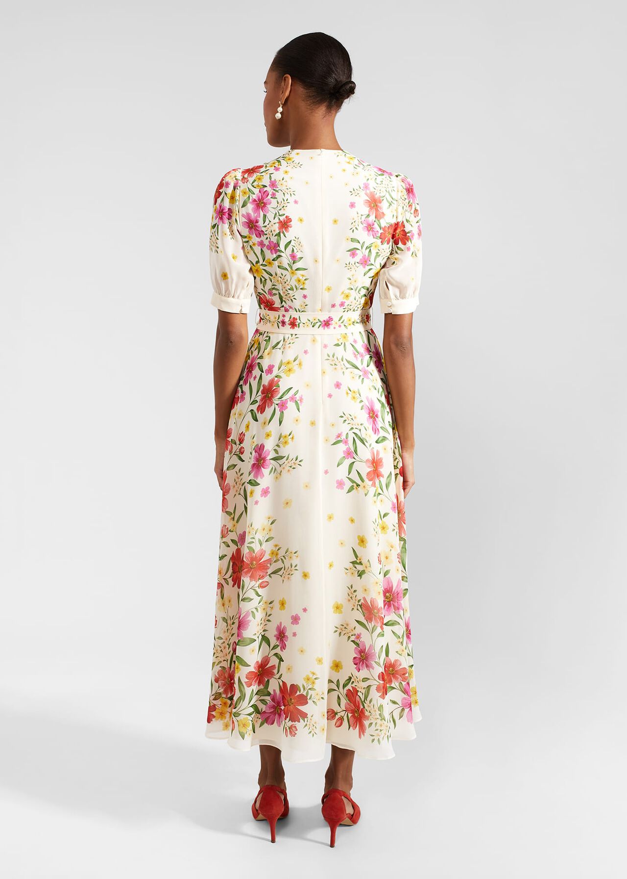 Aurelia Floral Silk Dress, Cream Multi, hi-res