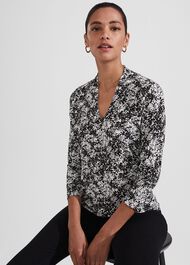 Aimee Printed Top, Black Ivory, hi-res