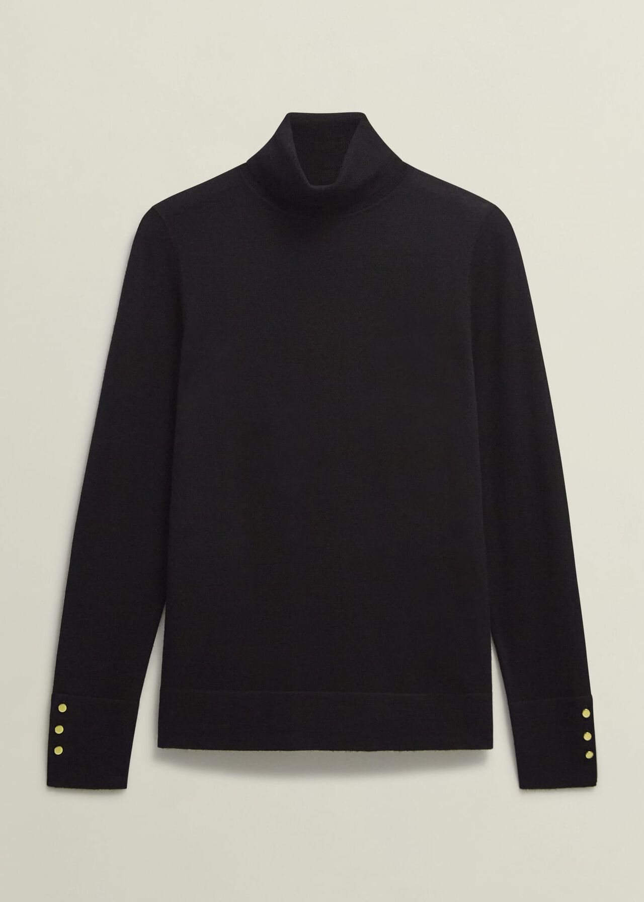 Lara Merino Wool Roll Neck Jumper, Black, hi-res