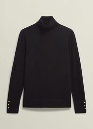 Lara Merino Wool Roll Neck Jumper, Black, hi-res
