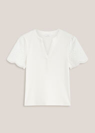 Daphne Cotton Broderie Ribbed Top, White, hi-res