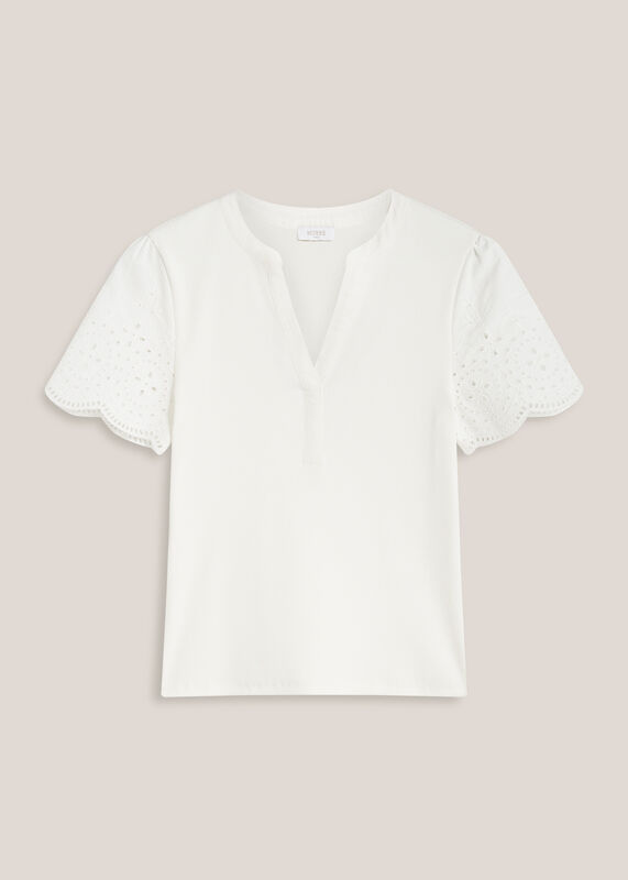 Daphne Cotton Broderie Ribbed Top