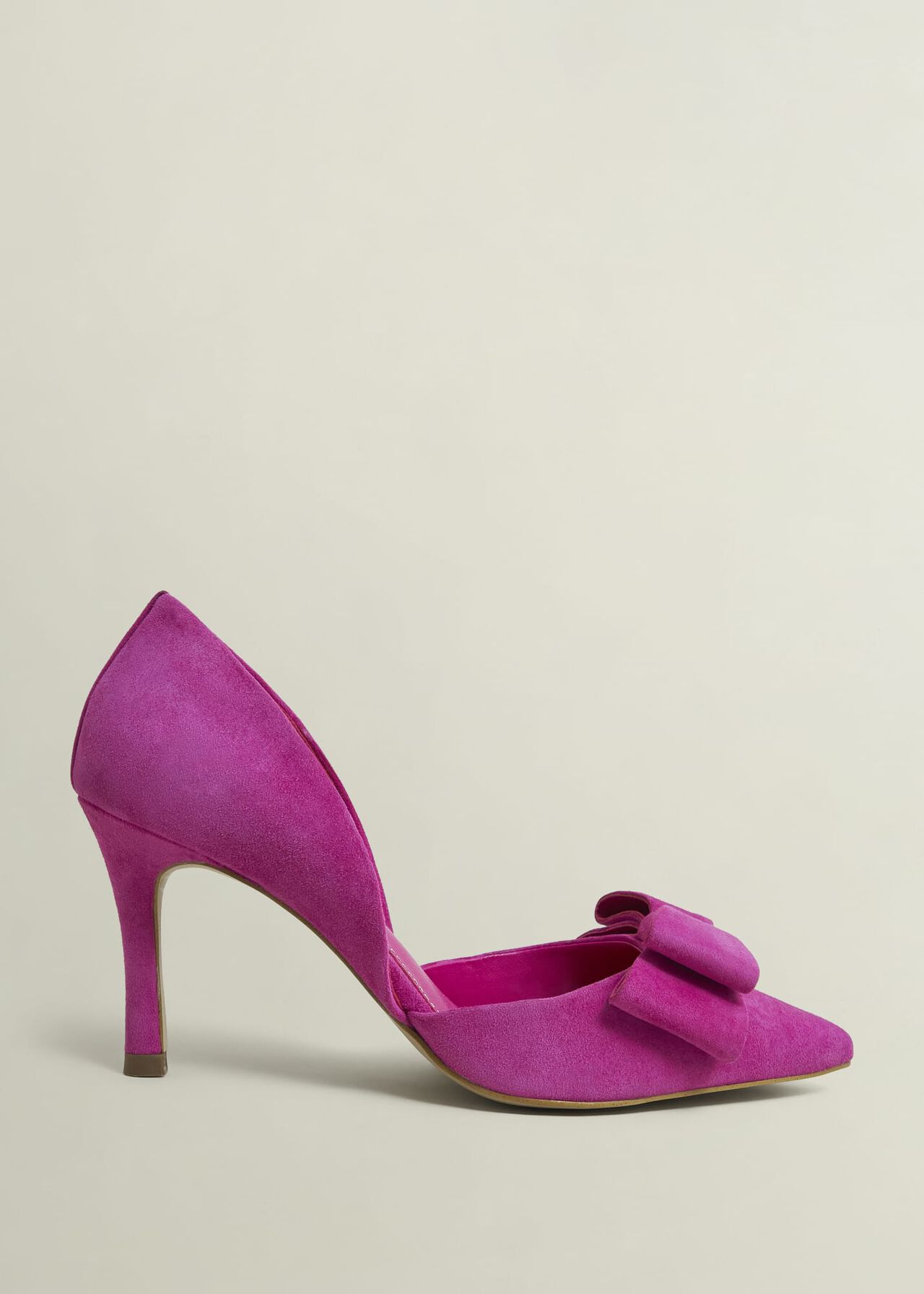 Elva Suede Bow Court Shoes, Bright Pink, hi-res