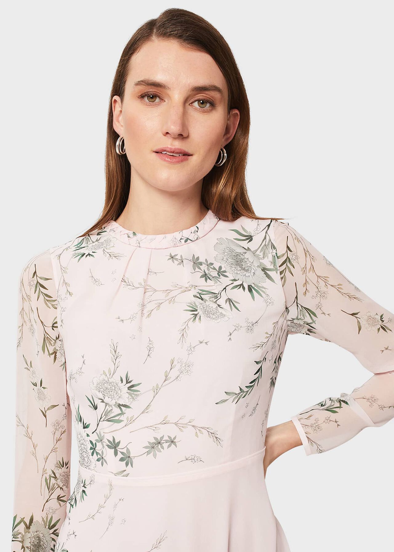 Rosabelle Silk Floral Dress, Pale Pink Multi, hi-res