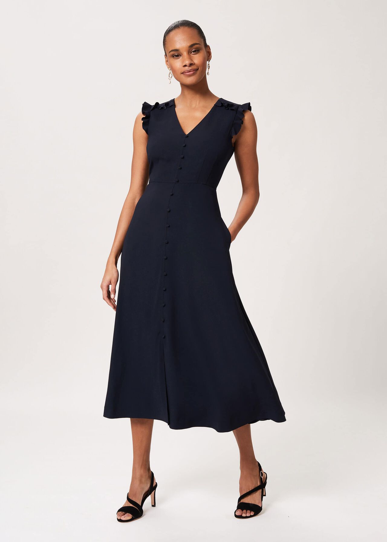 Vivien Satin Midi Dress, Navy, hi-res