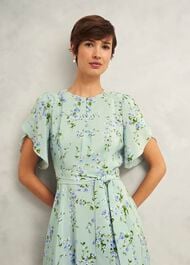 Petite Sophia Silk Belted Dress, Sage Multi, hi-res