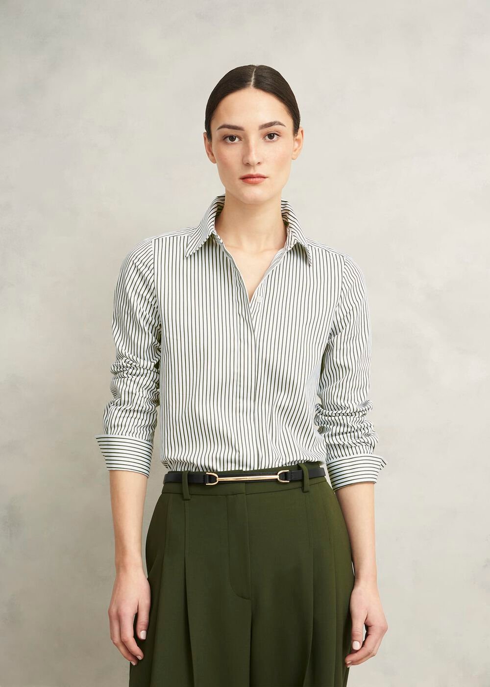 Andra Cotton Blend Shirt, Olive White, hi-res