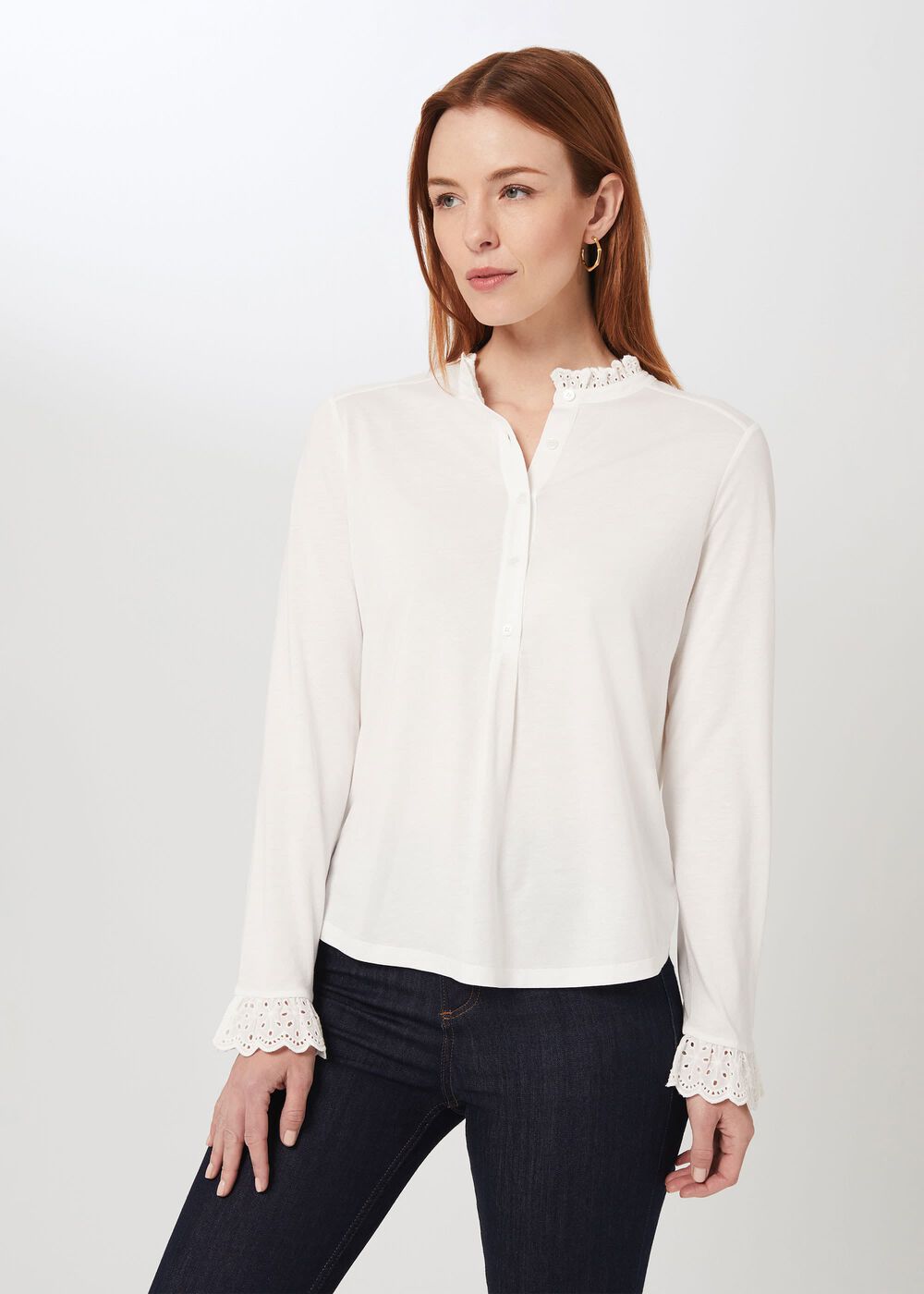 Adalee Broderie Cuff Blouse, Ivory, hi-res