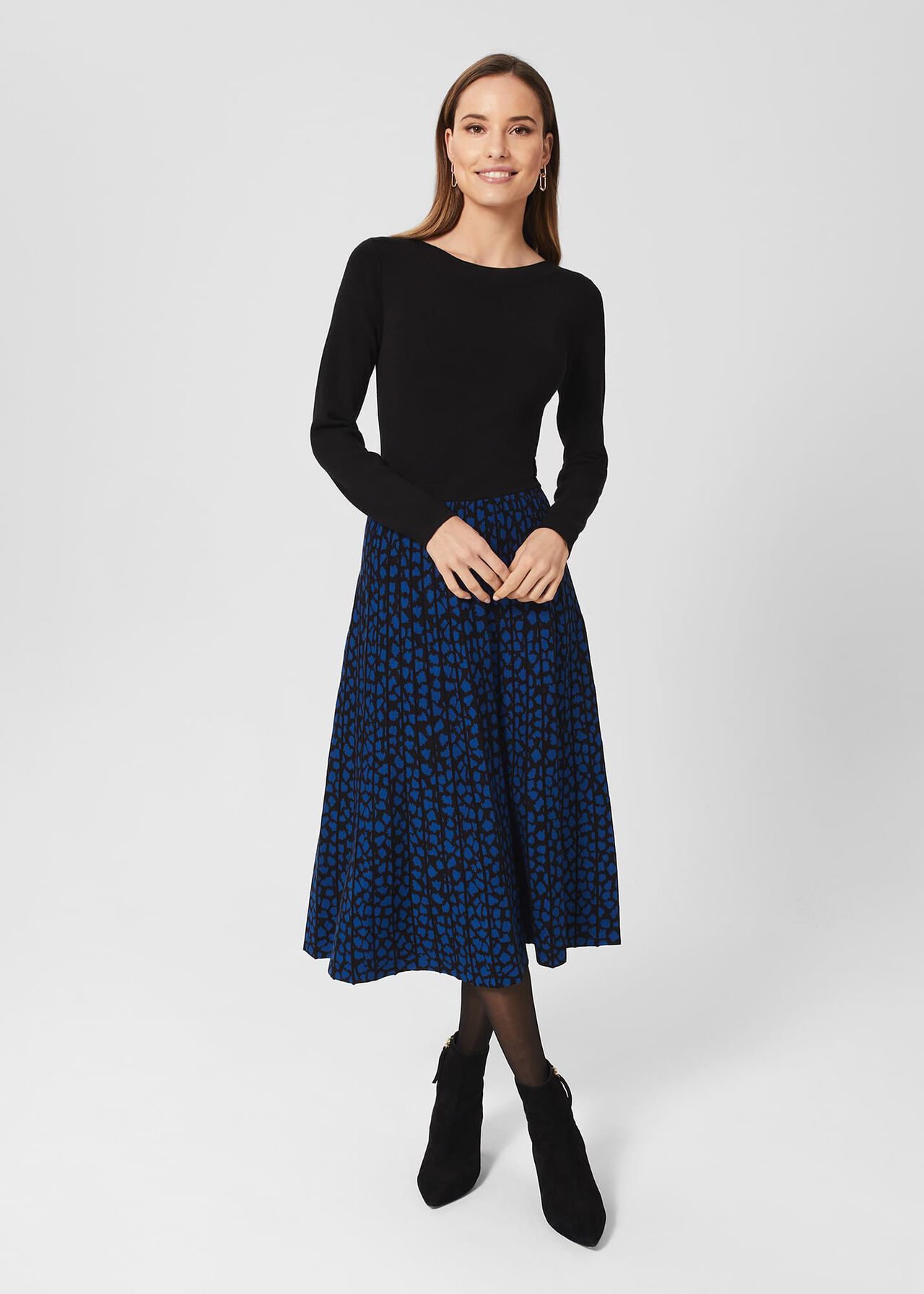 Petite Elena Knitted Dress, Black Blue, hi-res