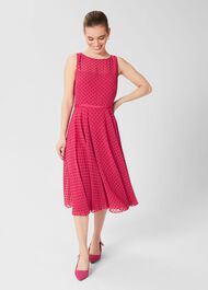 Petite Della Spot Fit And Flare Dress, Fuchsia Pink, hi-res