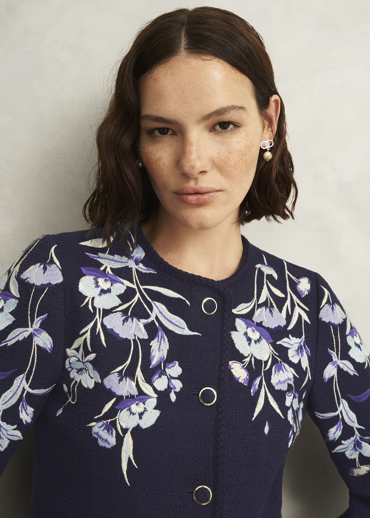 Hinton Floral Embroidered Tweed Jacket , Midnight Navy, hi-res