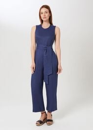 Gabbie Linen Cropped Jumpsuit, French Navy, hi-res