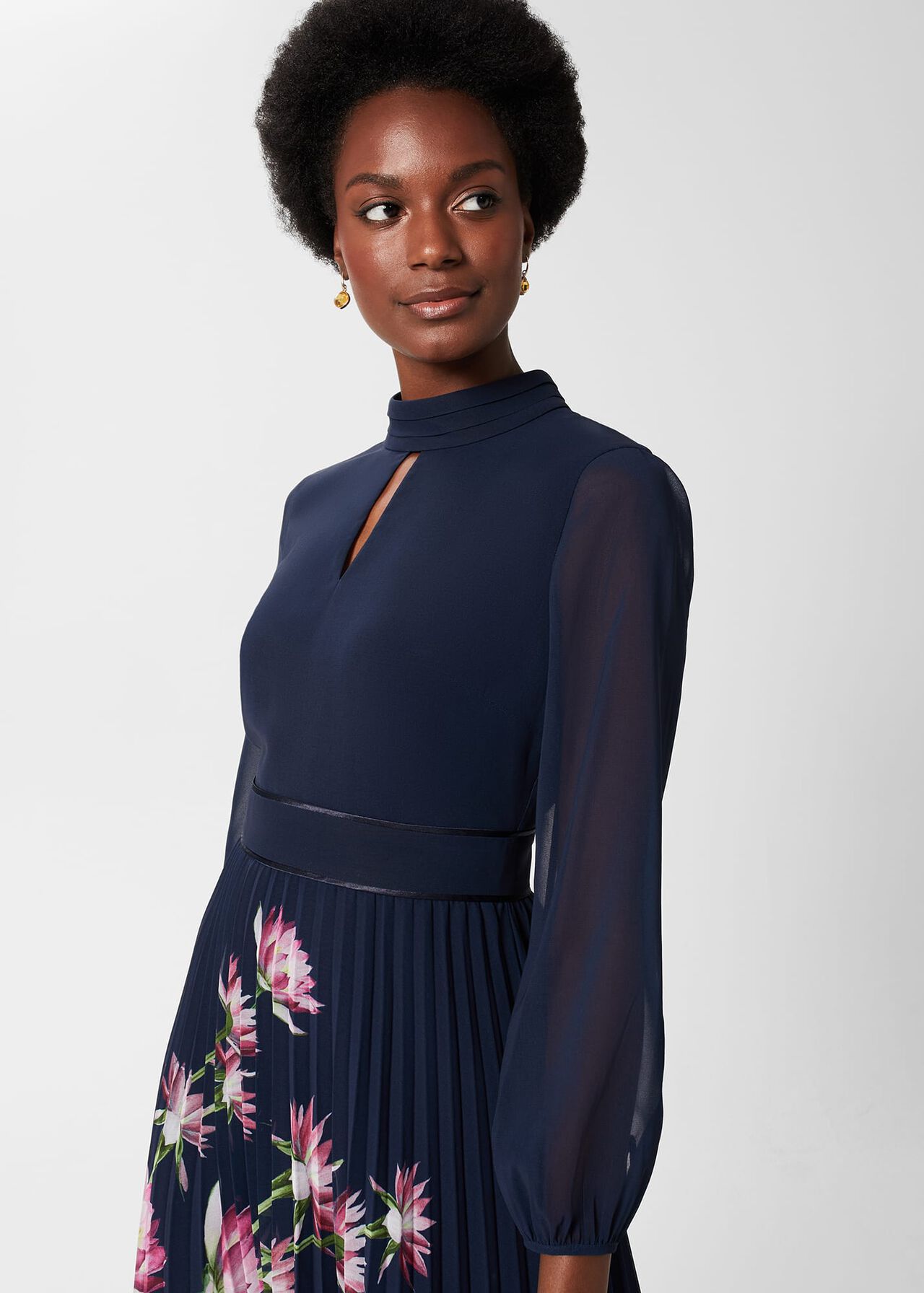 Deanna Pleated Floral Dress, Navy Multi, hi-res