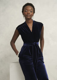 Olive Velvet Jumpsuit, Midnight Navy, hi-res