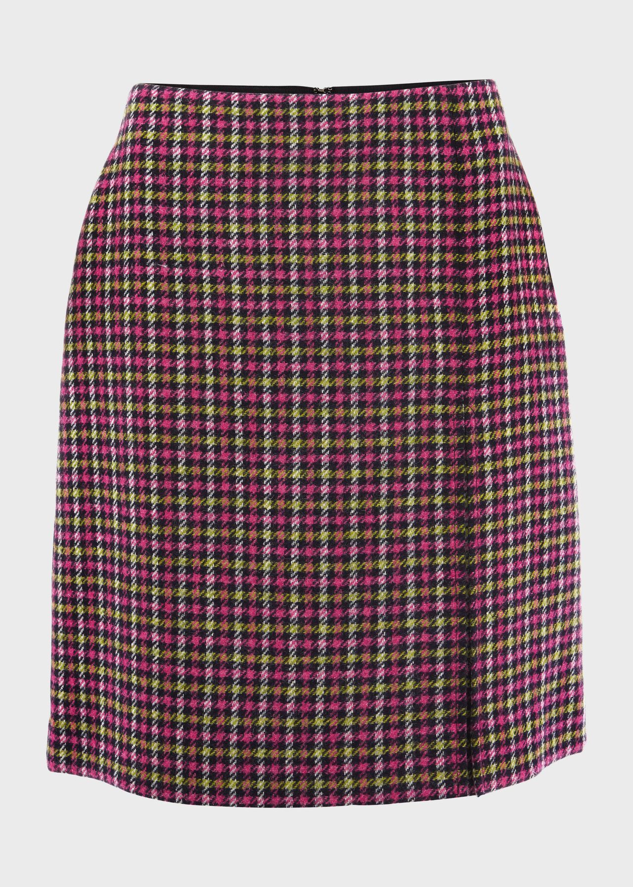 Avery Wool Check Pleated Skirt, Pink Lime Green, hi-res