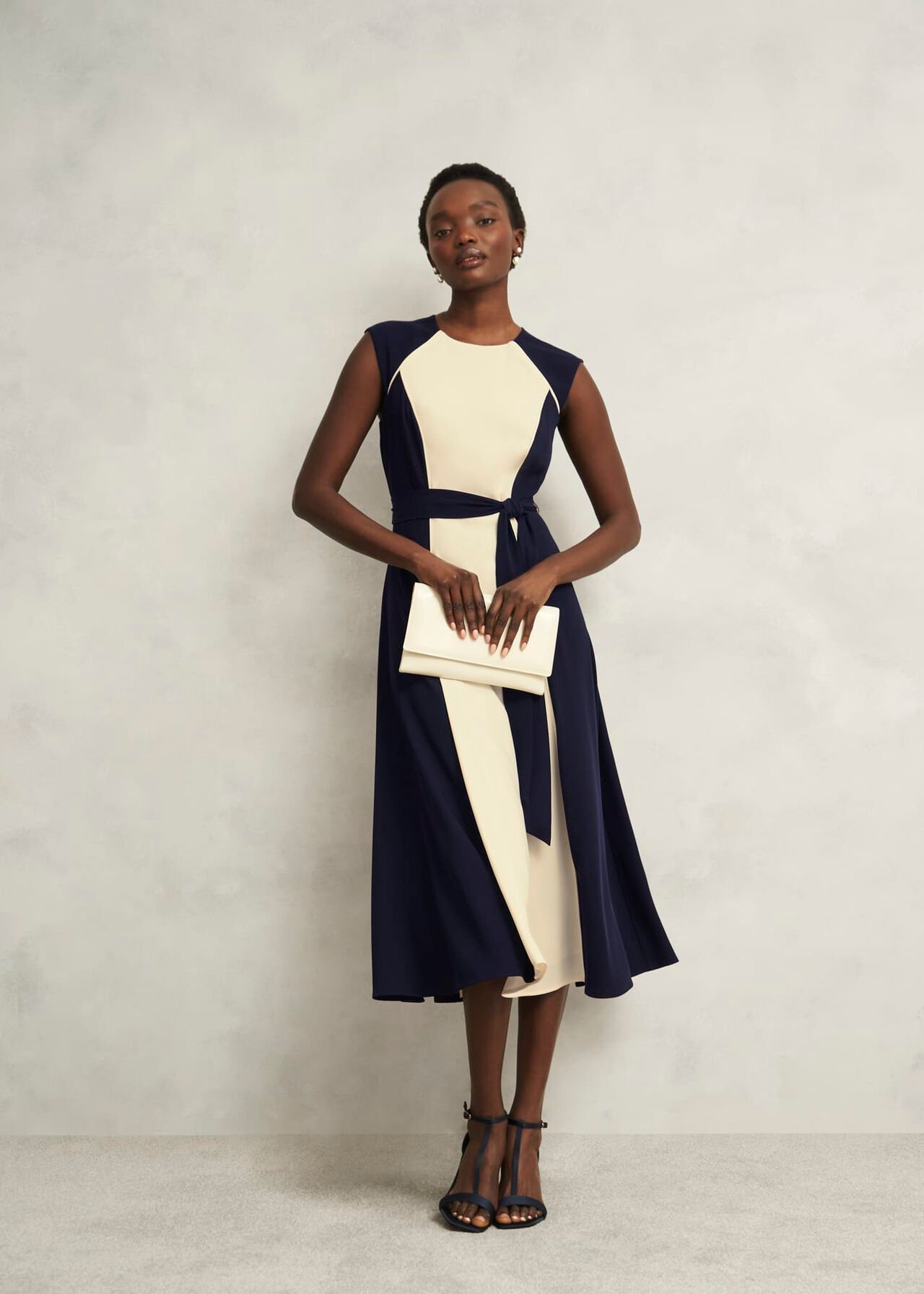 Andrea Colourblock Dress, Navy Cream, hi-res