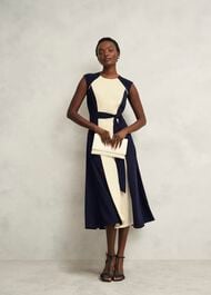 Andrea Colourblock Dress, Navy Cream, hi-res