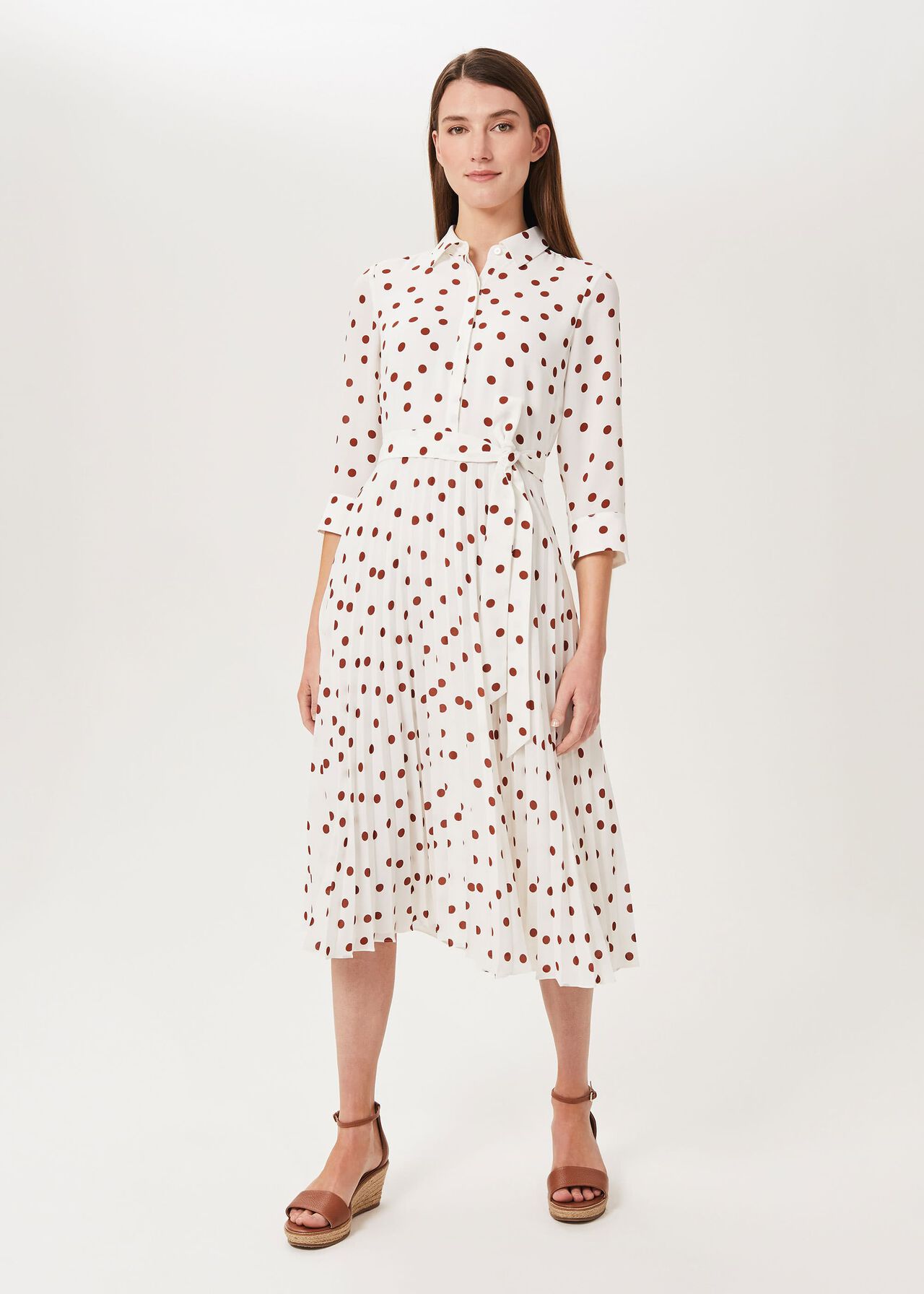 Leona Spot Midi Dress, Ivory Pecan, hi-res