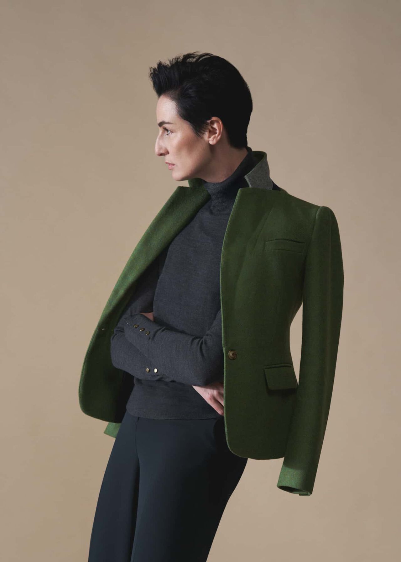 Drew Wide Trousers, Deep Pine Green, hi-res