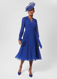 Evelyn Pleated Dress, Cobalt Blue, hi-res
