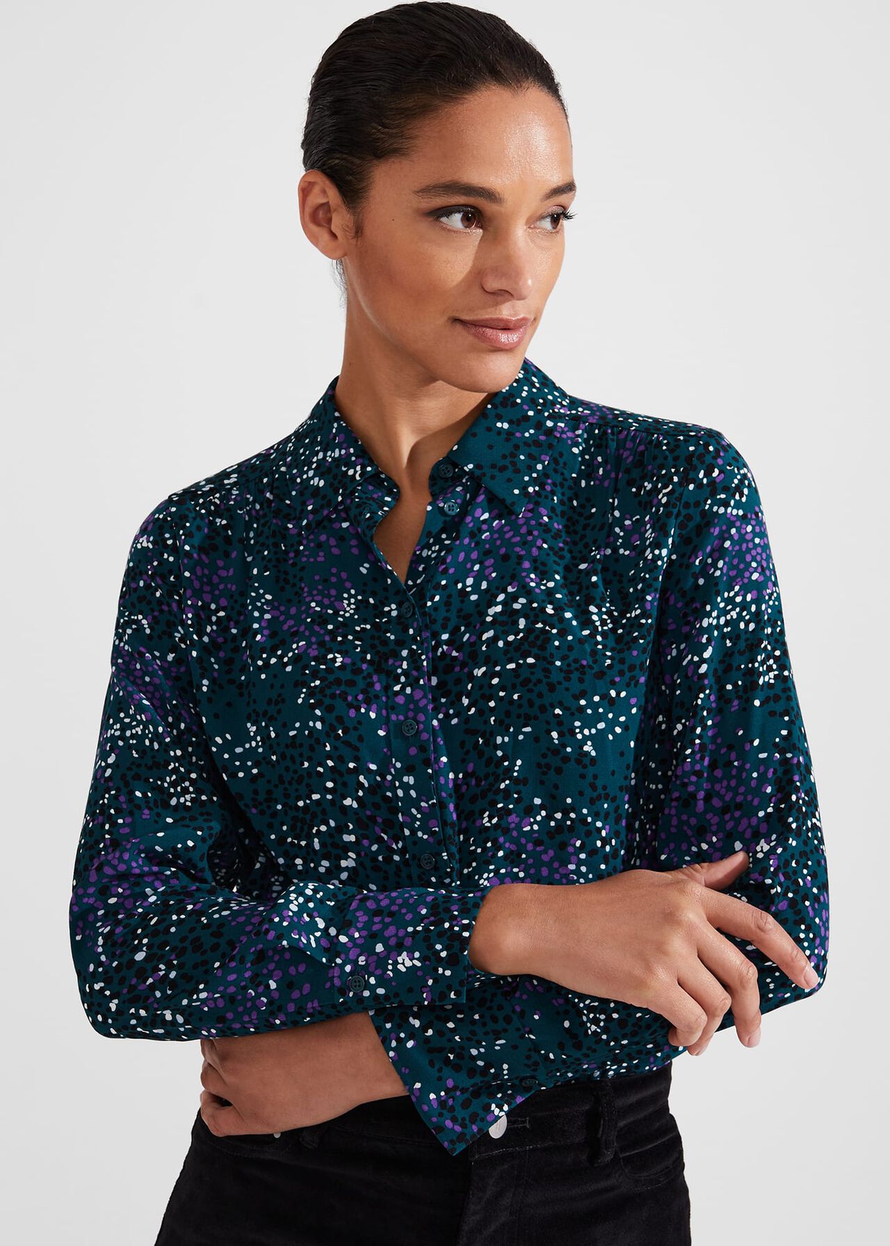 Petra Blouse, Deep Teal Multi, hi-res