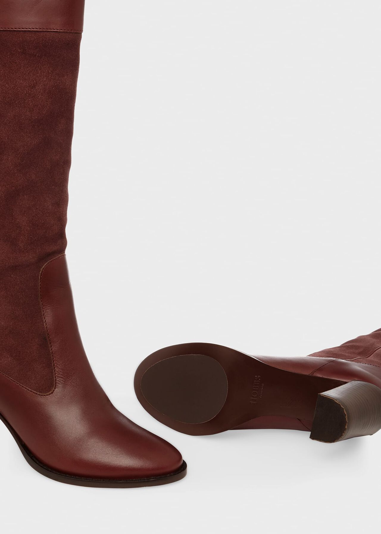 Stephanie Leather Knee Boots, Dark Brown, hi-res