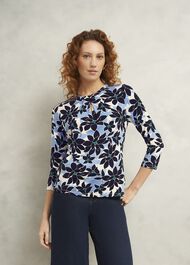 Julia Printed Top, Blue Multi, hi-res