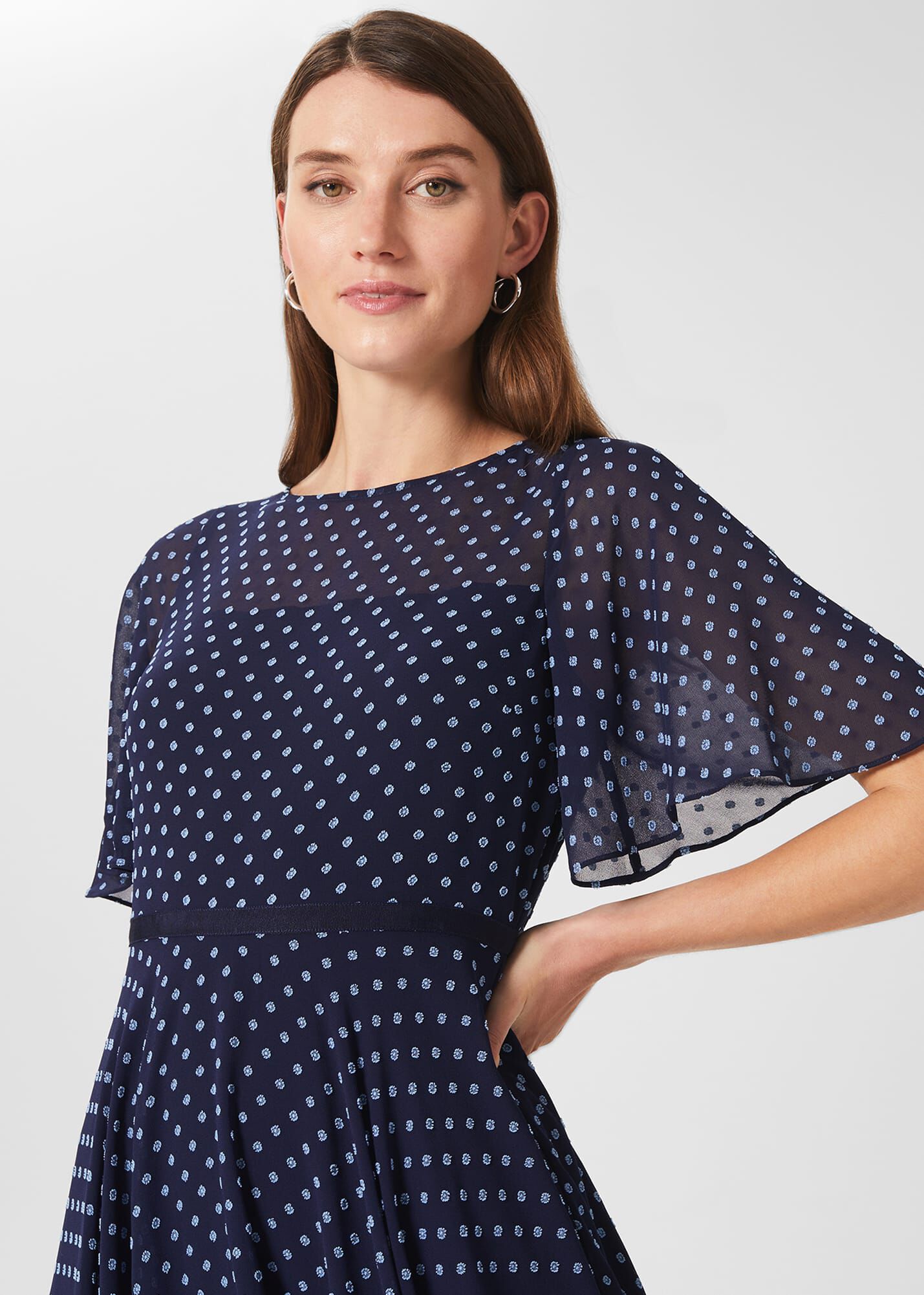 Hobbs navy and store white spot dress