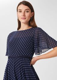 Eleanor Spot Fit And Flare Dress, Midnight Blue, hi-res