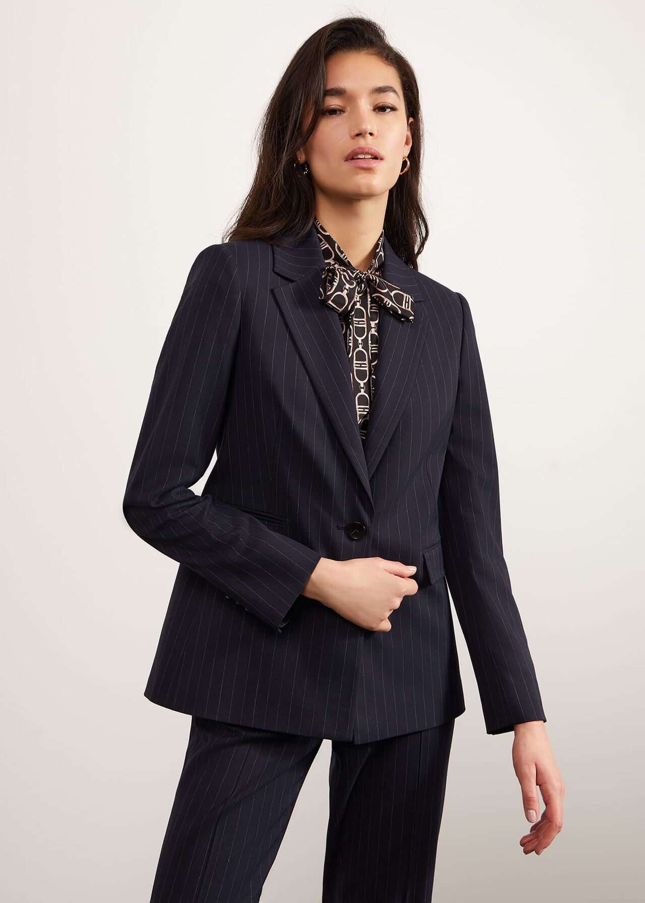 Ness Pinstripe Jacket, Navy Ivory, hi-res