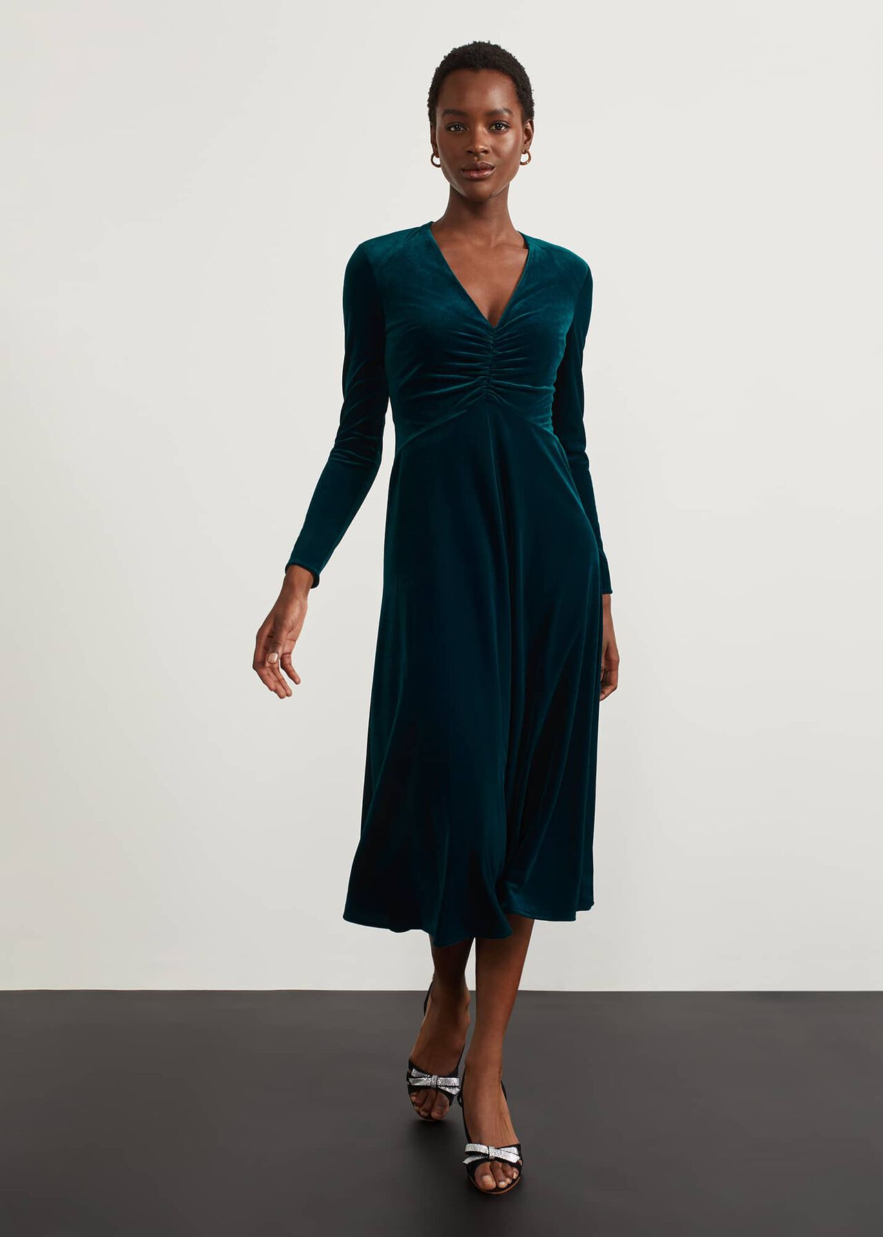 Clifton Velvet Dress, Deep Turquoise, hi-res