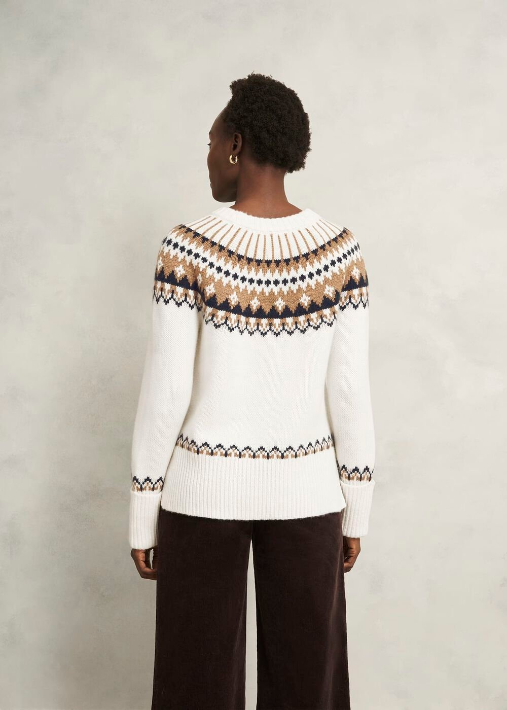 Anya Fairisle Chunky Crew Jumper, Ivory Camel, hi-res