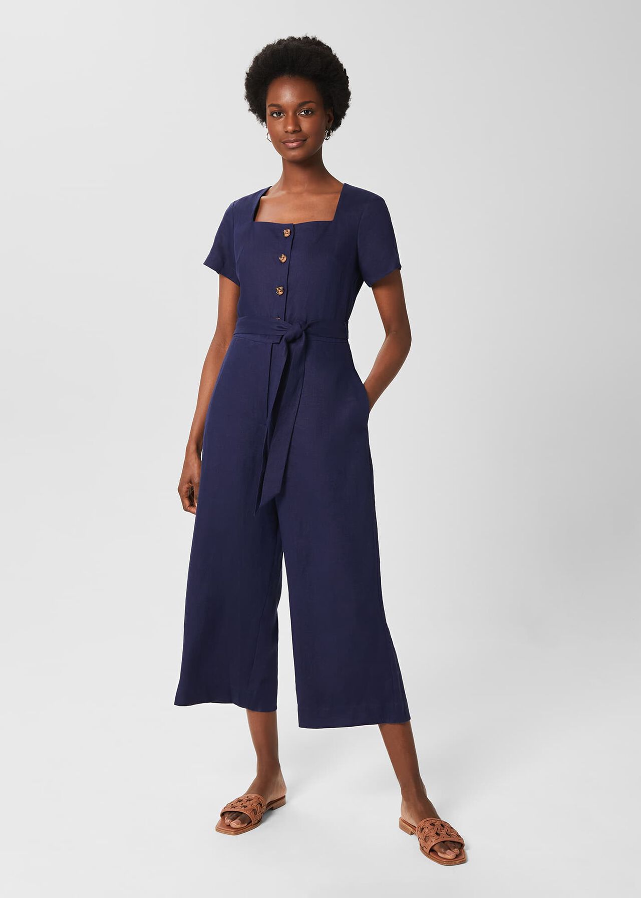 Jazlyn Linen Jumpsuit, Navy, hi-res