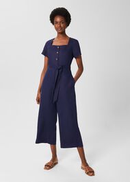 Jazlyn Linen Jumpsuit, Navy, hi-res