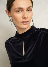 Lorelai High Neck Sheer Sleeve Top, Black, hi-res