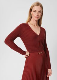 Aria Ribbed Cardigan, Dark Pecan, hi-res