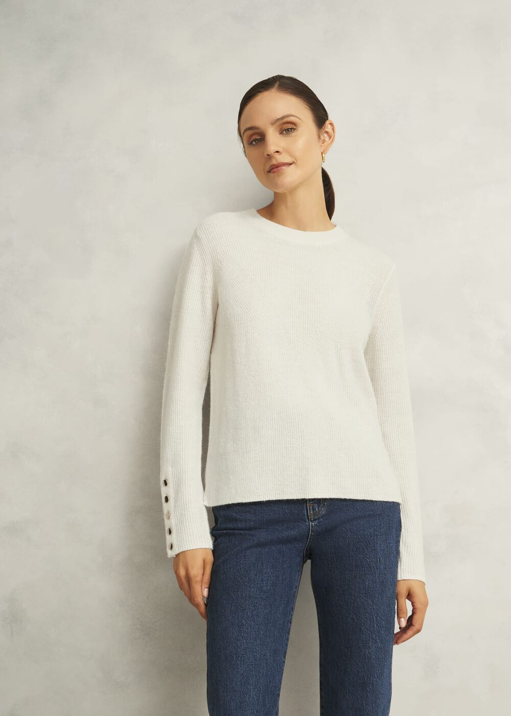 Ivory Jasmina Ribbed Crew Neck Sweater, Warm Ivory, hi-res