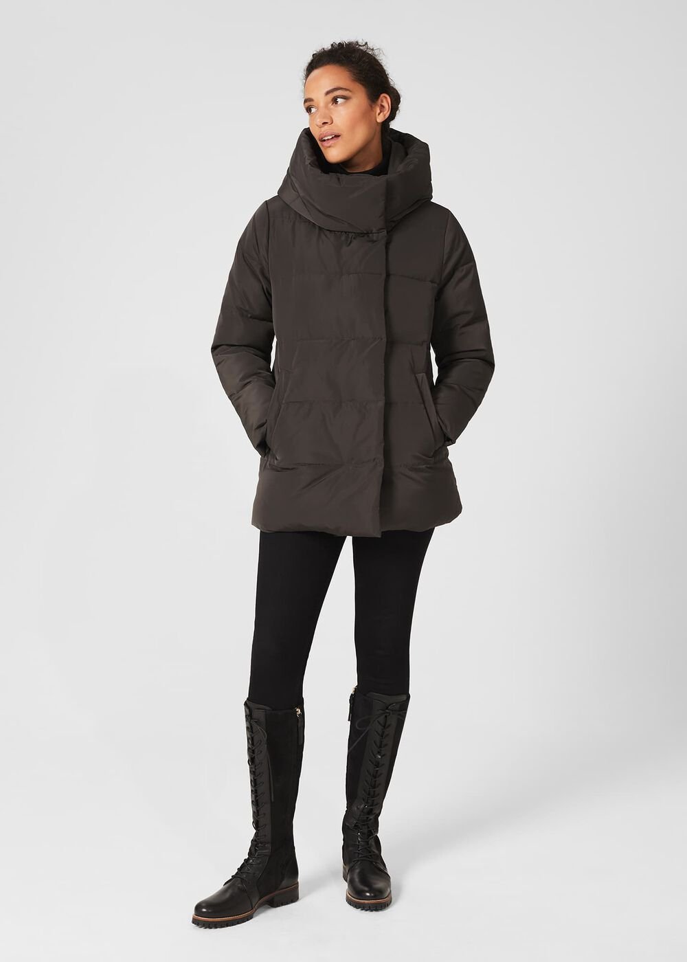 Short Heather Water Resistant Puffer Jacket, Dark Charcoal, hi-res