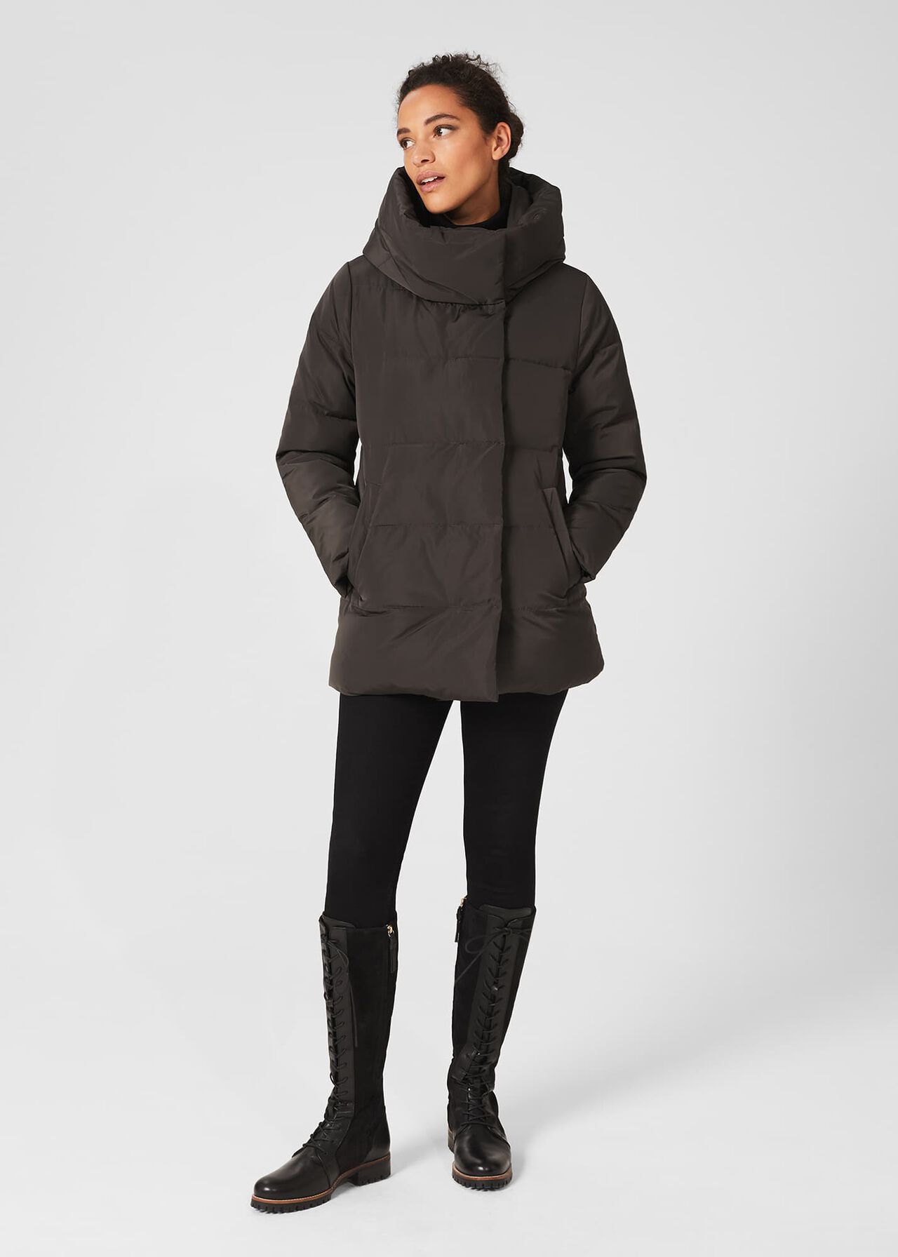 Short Heather Water Resistant Puffer Jacket, Dark Charcoal, hi-res