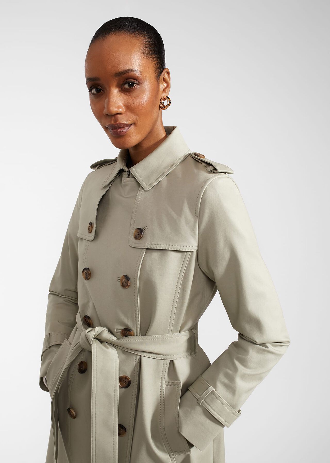Petite Saskia Shower Resistant Trench Coat, Sage Green, hi-res