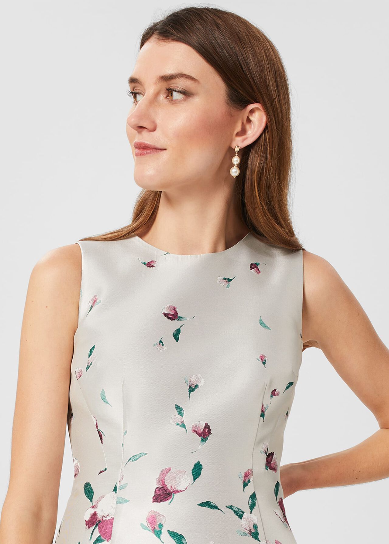 Gwen Floral Jacquard Dress, Oyster Multi, hi-res