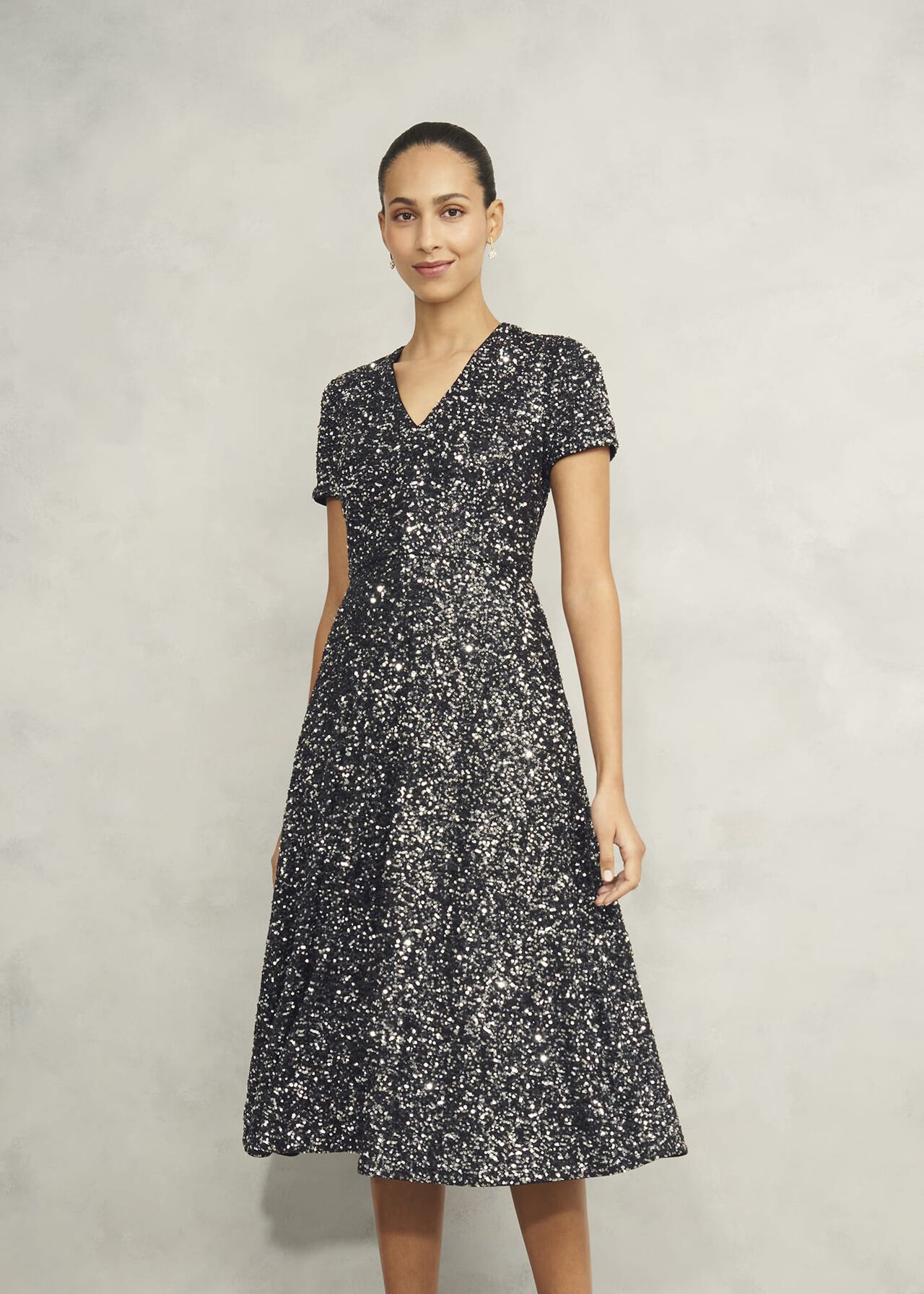 Tatiana Sequin Dress, Black Silver, hi-res