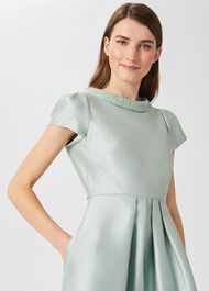 Jocelyn Silk Blend Fit And Flare Dress, Sage Green, hi-res