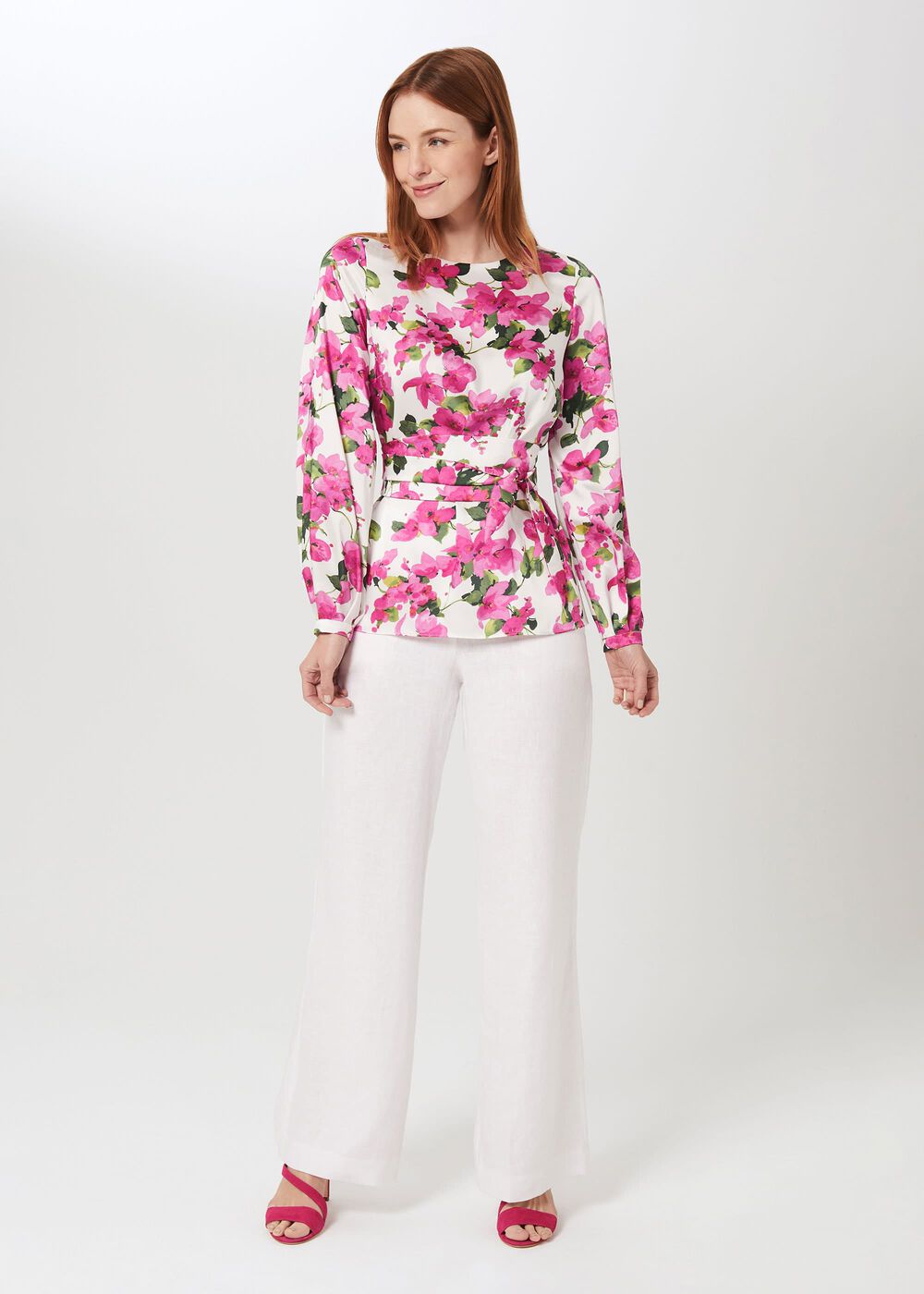 Rosie Floral Top, Ivory Fuchsia, hi-res