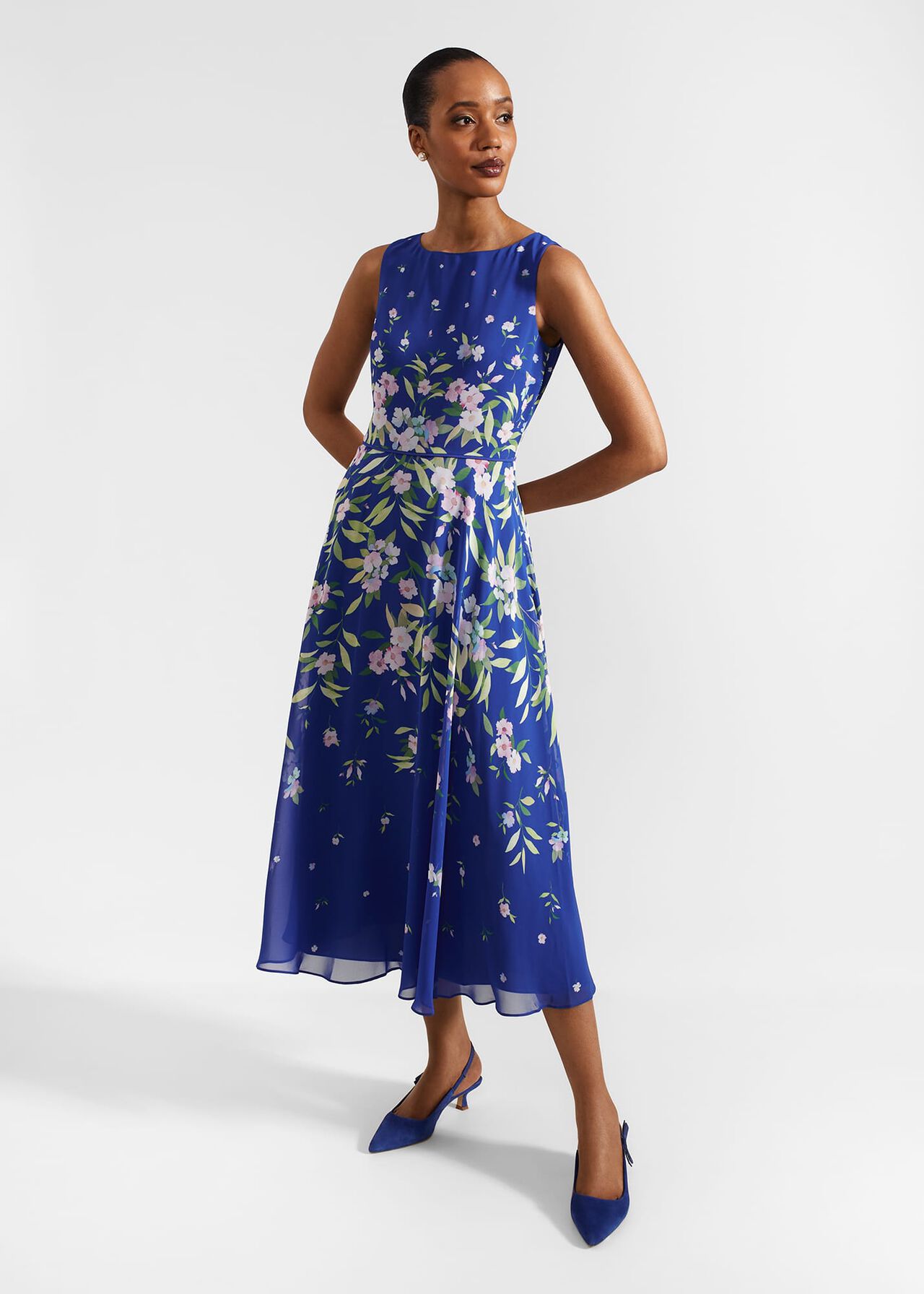 Carly Floral Midi Dress, Blue Multi, hi-res