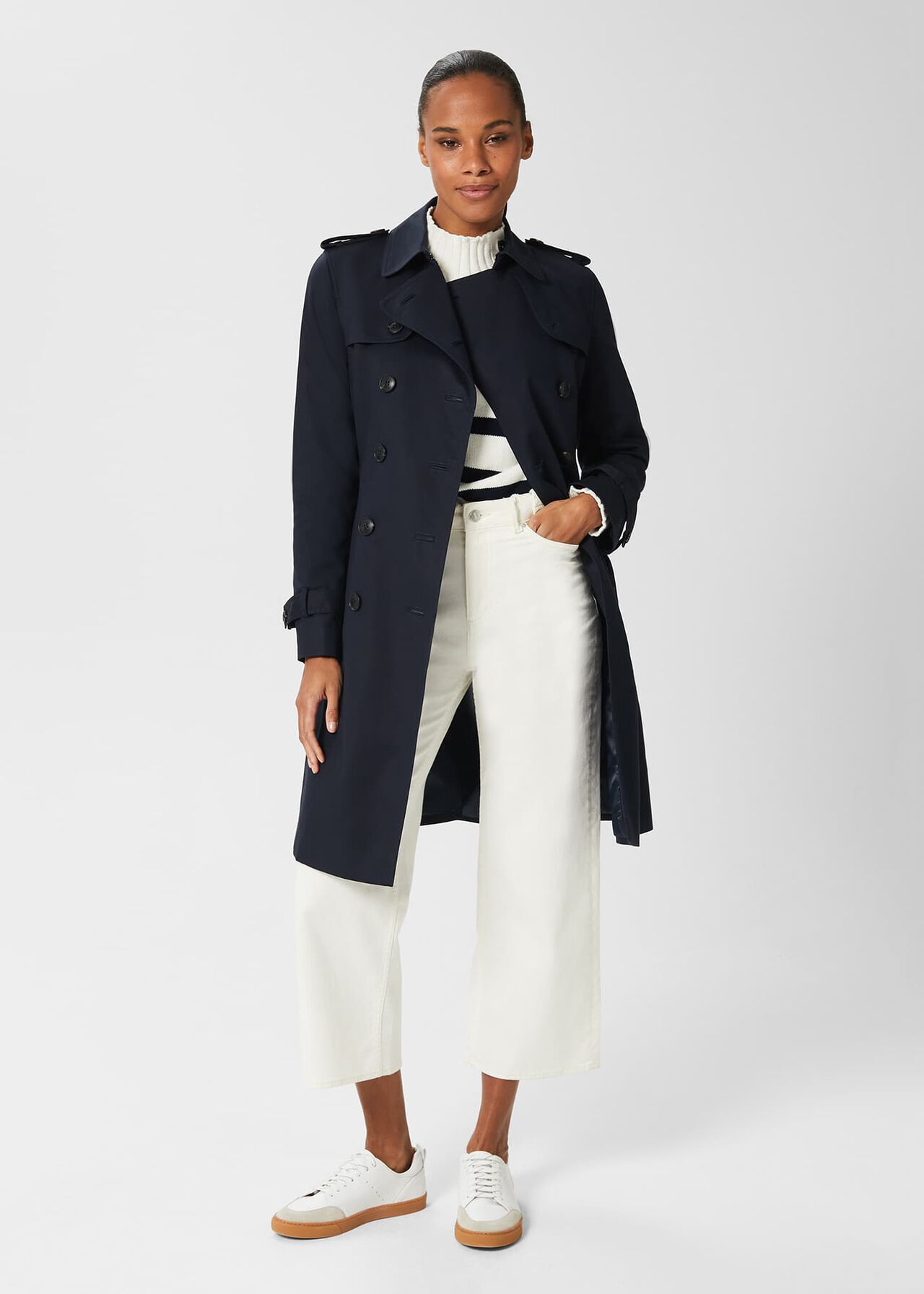 Saskia Shower Resistant Trench Coat, Navy, hi-res