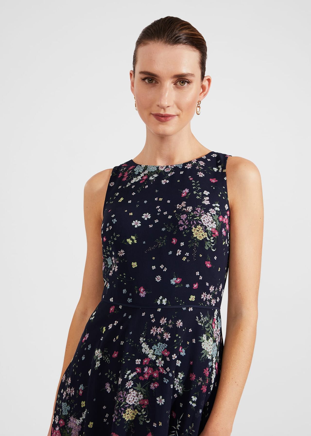 Carly Floral Fit And Flare Dress, Navy Multi, hi-res
